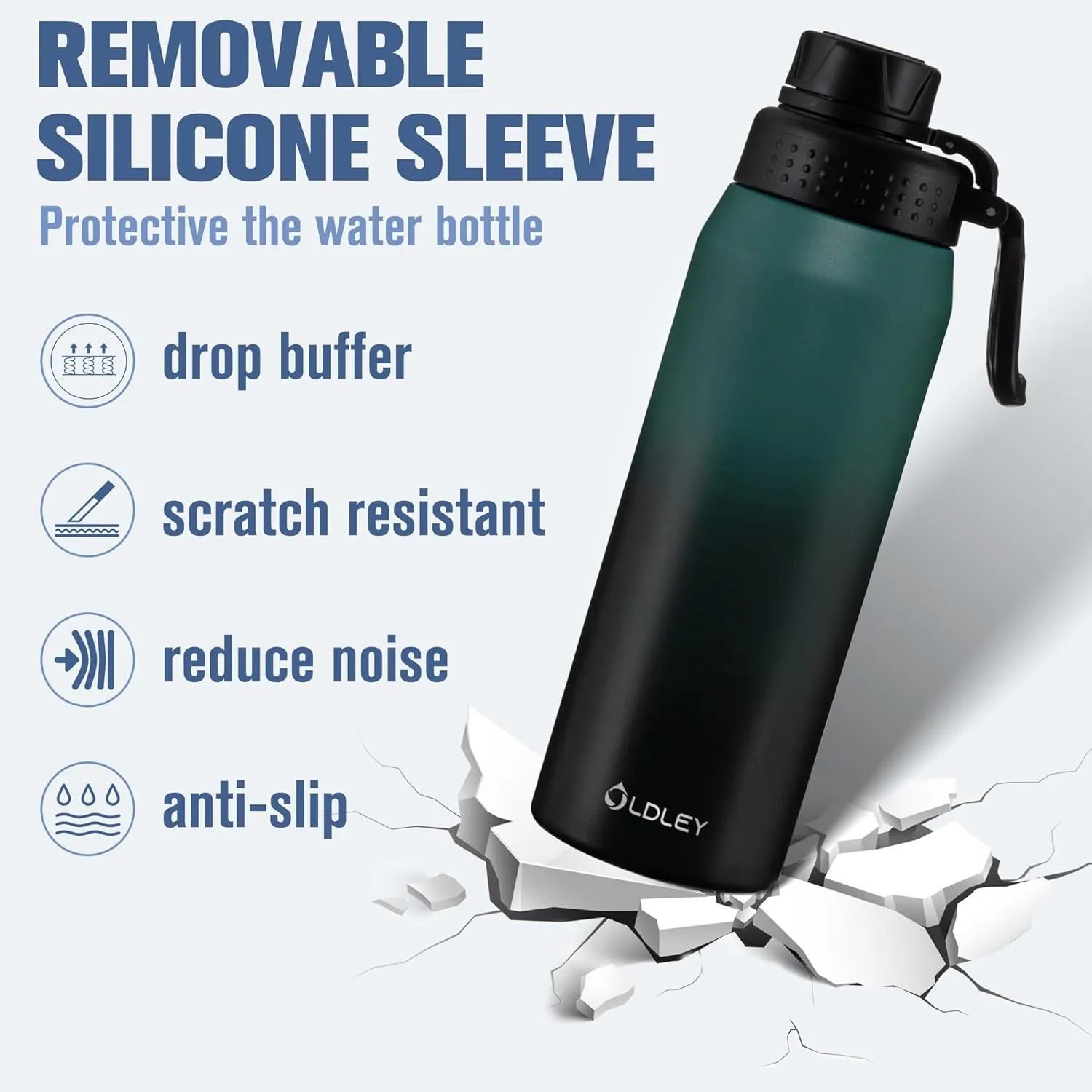 OLDLEY 24 oz Insulated Water Bottle With Straw, Stainless Steel Sports Water Cup Flask with 3 Lids(Straw, Spout and Handle Lid) Double Walled Travel Thermal Canteen Mug,Midnight Black
