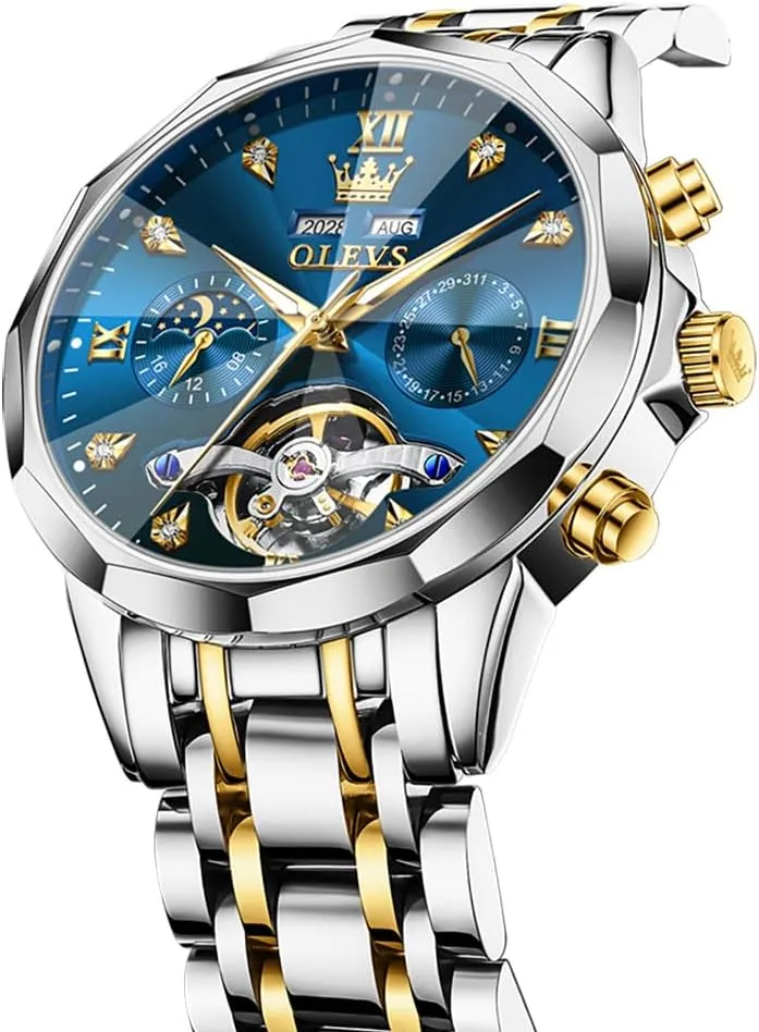 OLEVS Automatic Watches for Men Business Dress Watch Mechanical Stainless Steel Waterproof Self Winding Classic Date Luxury Diamond Men Wrist Watch