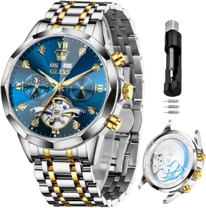 OLEVS Automatic Watches for Men Business Dress Watch Mechanical Stainless Steel Waterproof Self Winding Classic Date Luxury Diamond Men Wrist Watch