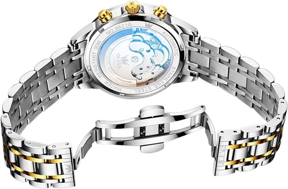 OLEVS Automatic Watches for Men Business Dress Watch Mechanical Stainless Steel Waterproof Self Winding Classic Date Luxury Diamond Men Wrist Watch