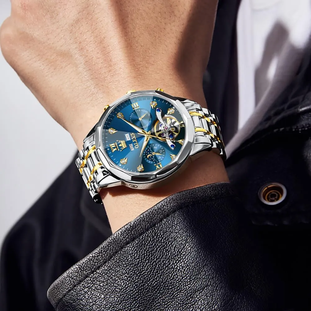 OLEVS Automatic Watches for Men Business Dress Watch Mechanical Stainless Steel Waterproof Self Winding Classic Date Luxury Diamond Men Wrist Watch