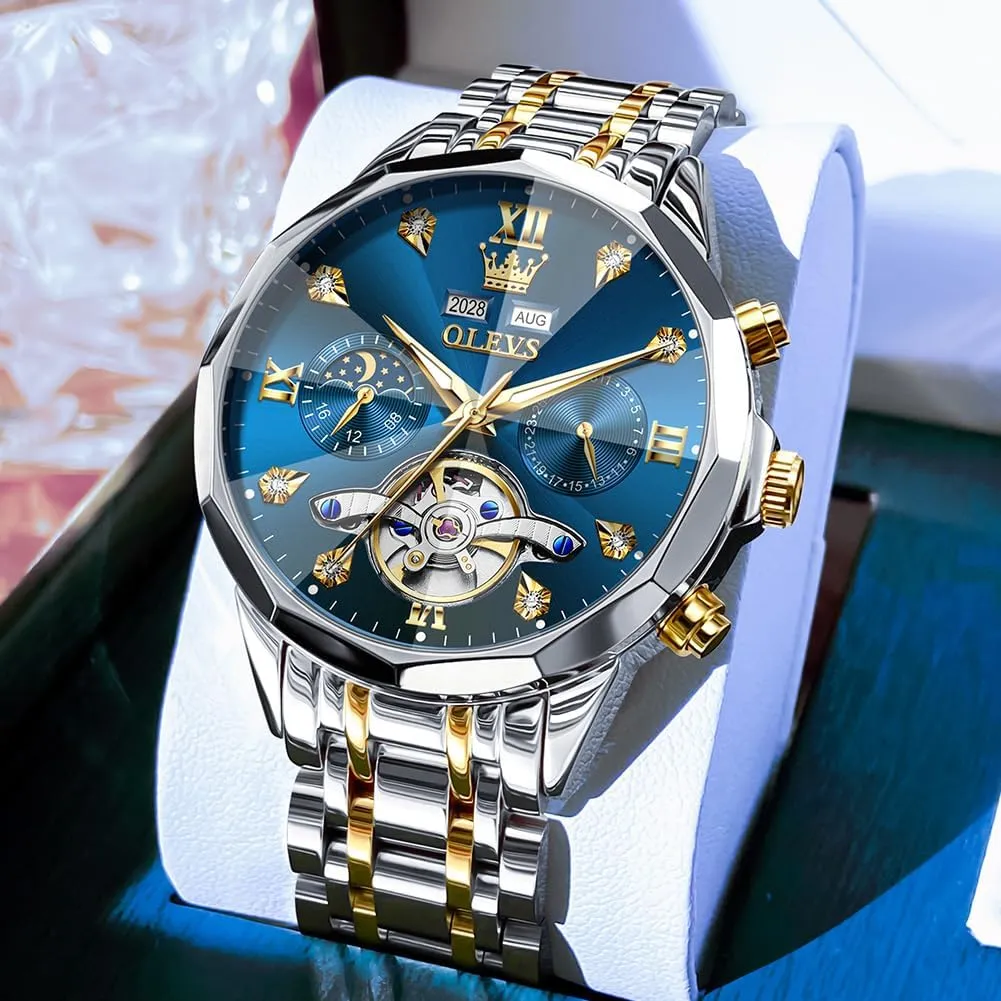 OLEVS Automatic Watches for Men Business Dress Watch Mechanical Stainless Steel Waterproof Self Winding Classic Date Luxury Diamond Men Wrist Watch