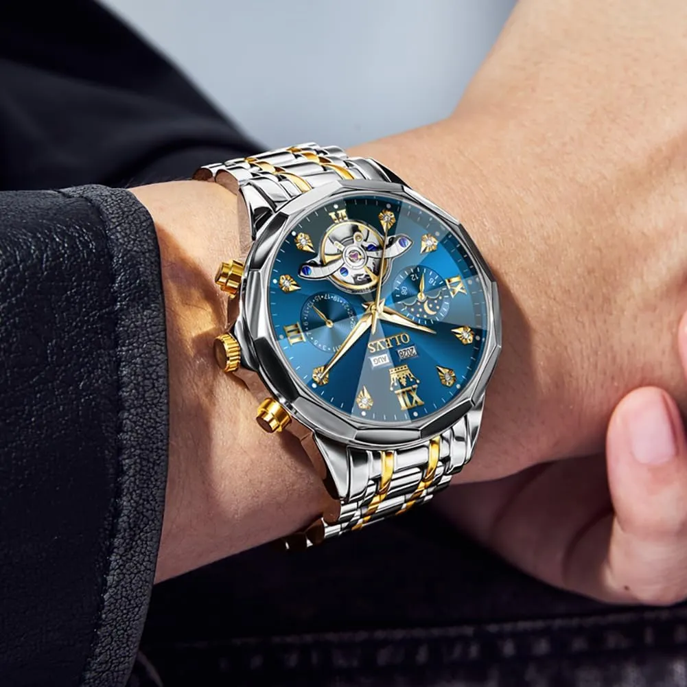 OLEVS Automatic Watches for Men Business Dress Watch Mechanical Stainless Steel Waterproof Self Winding Classic Date Luxury Diamond Men Wrist Watch