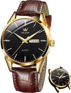 OLEVS Men's Simple Watch with Day and Date, Stainless Steel Analog Quartz Watches for Men, Classic Luminous Hands Men's Dress Watches, Black/White/Blue Dial