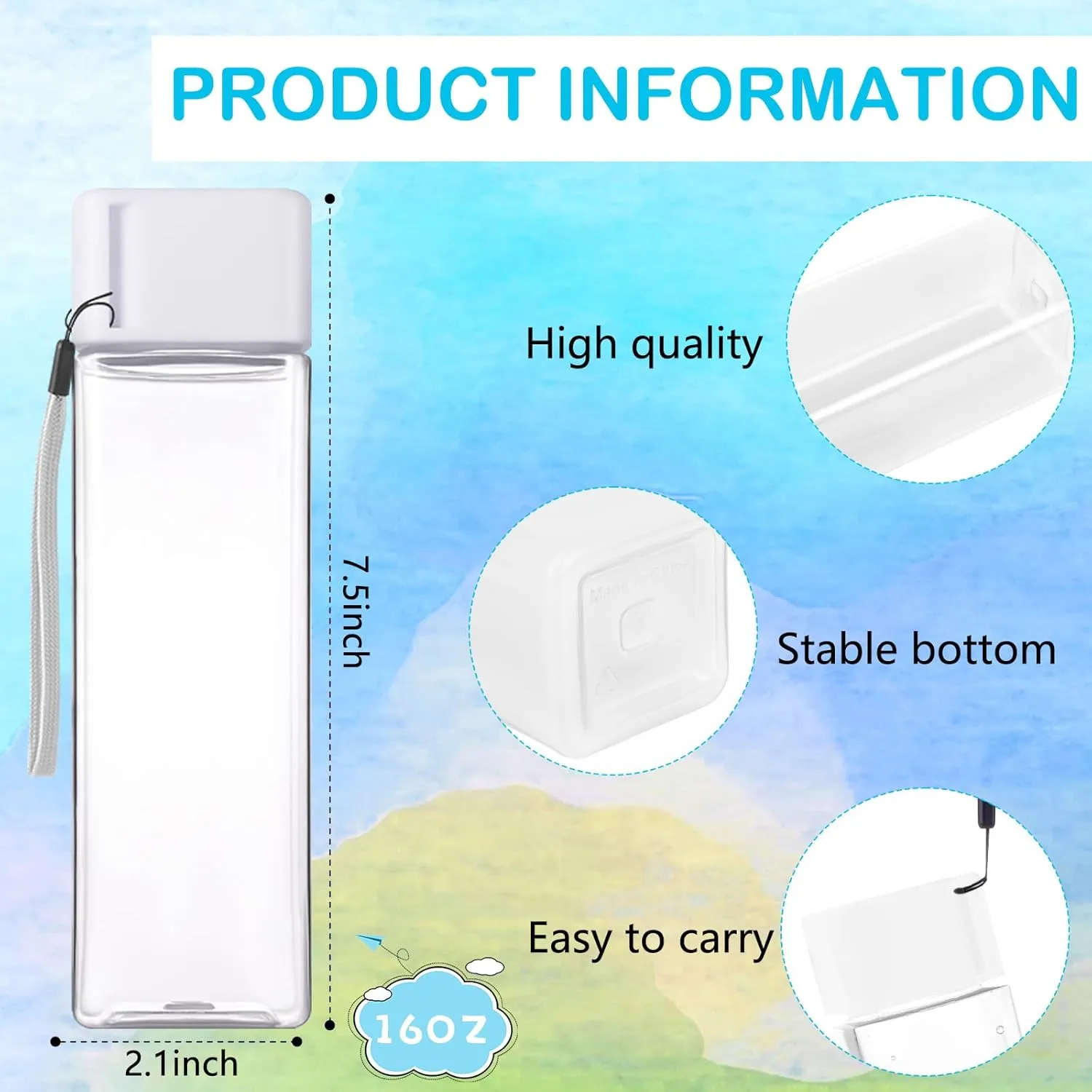 Olgaa 24 Pcs Water Bottle Bulk 16oz Kids Water Bottle Reusable Leak Portable Plastic Sports Drink Water Bottles With Handle Strap for Cycling Camping Hiking Gym Yoga (White)