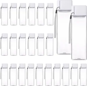 Olgaa 24 Pcs Water Bottle Bulk 16oz Kids Water Bottle Reusable Leak Portable Plastic Sports Drink Water Bottles With Handle Strap for Cycling Camping Hiking Gym Yoga (White)