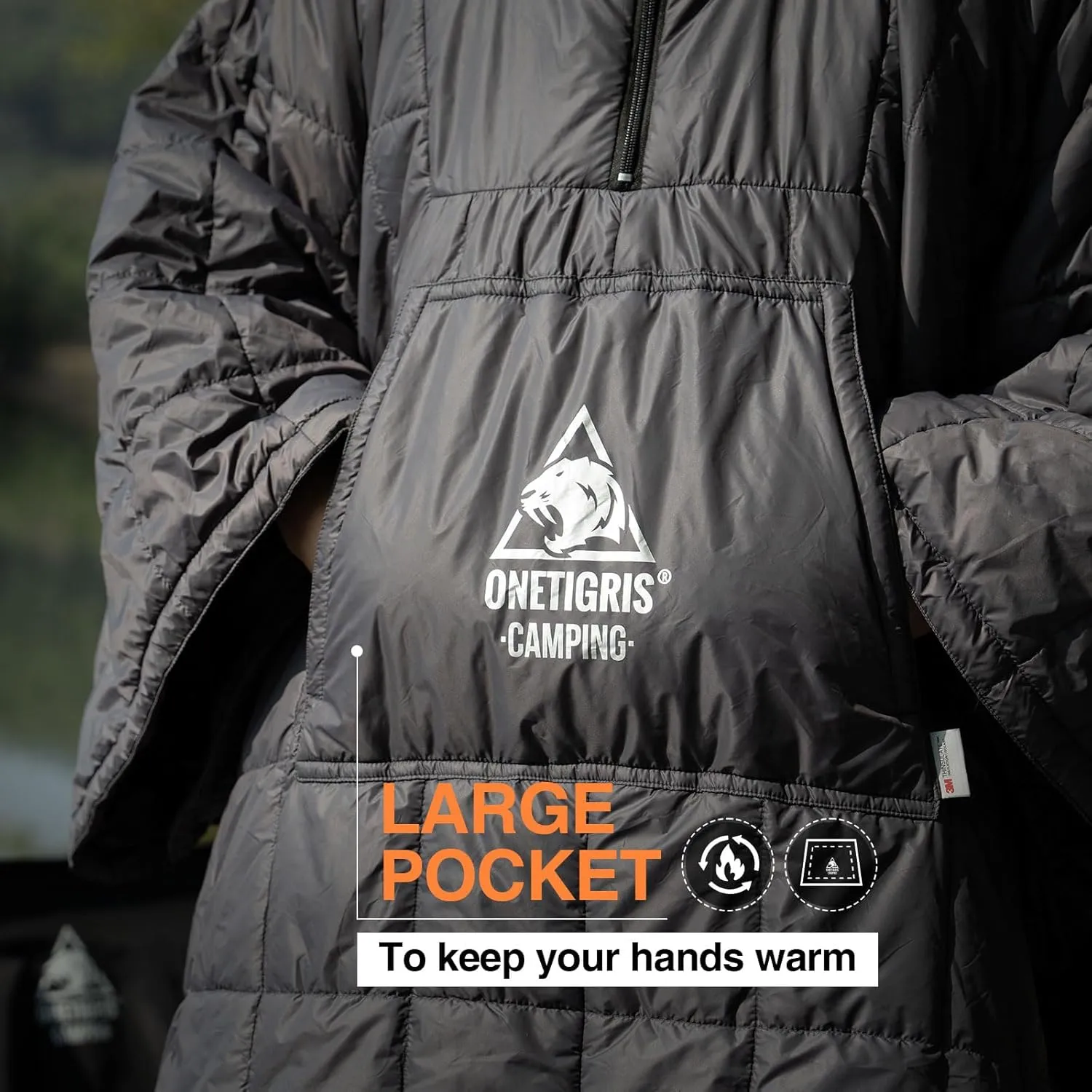 OneTigris Camping Blanket Honcho Poncho with 3M Thinsulate Insulation,Wearable Sleeping Bag Poncho for Camping Large Ultralight Water-Resisitant Warm Wearable Blanket for Outdoor Camping,Hiking