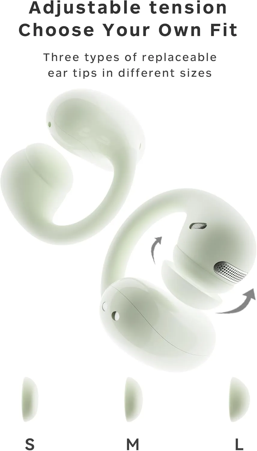 Open Ear Earbuds LIUP LP2 Luminous Clip On Headphones, 4.8g Lightweight Open Ear Clip, 3 Size Soft Ear Tips Stable Fit, Robust Bass, Dual-Device Connections, 48H Play, Fit Sports Running Workout Green