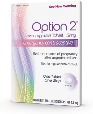 Option 2, Compare to Plan B | Emergency Contraceptive | Morning After Pill, 1 Tablet