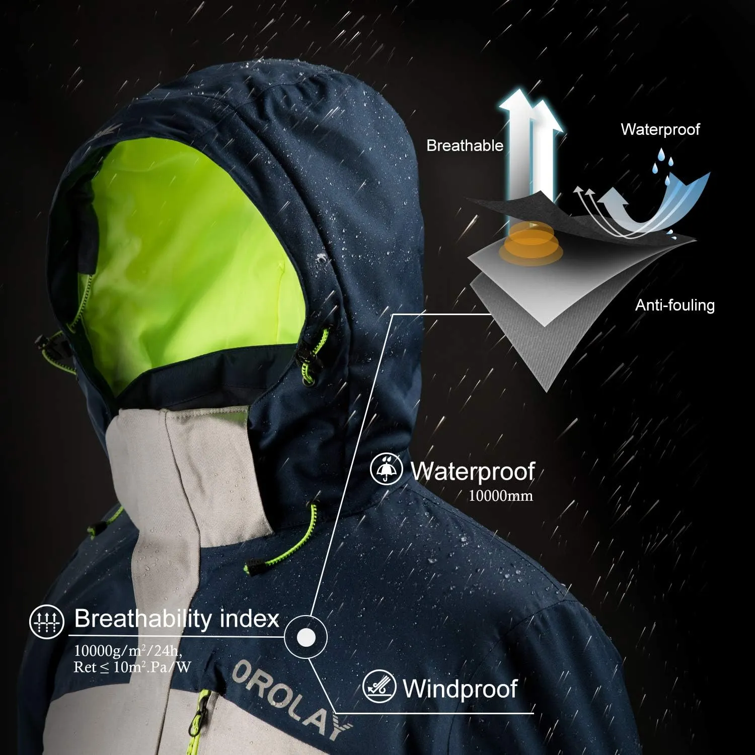 Orolay Men's Mountain Waterproof Ski Jacket Windproof Rain Jacket Winter Warm Snow Coat