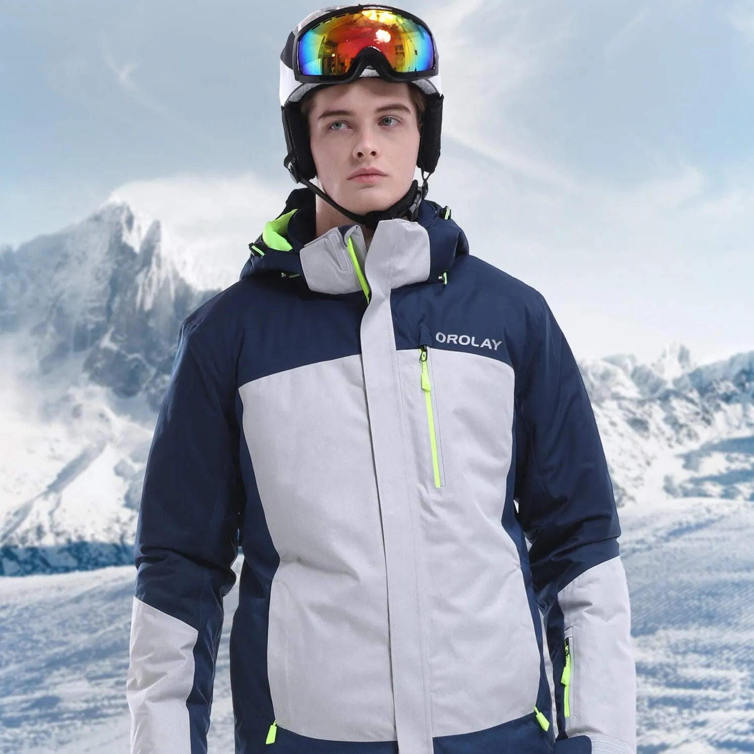 Orolay Men's Mountain Waterproof Ski Jacket Windproof Rain Jacket Winter Warm Snow Coat