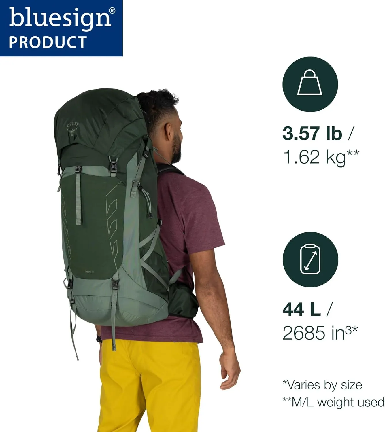 Osprey Talon 44L Men's Lightweight Hiking Backpack with Hipbelt, Green Canopy/Pine Leaf, L/XL
