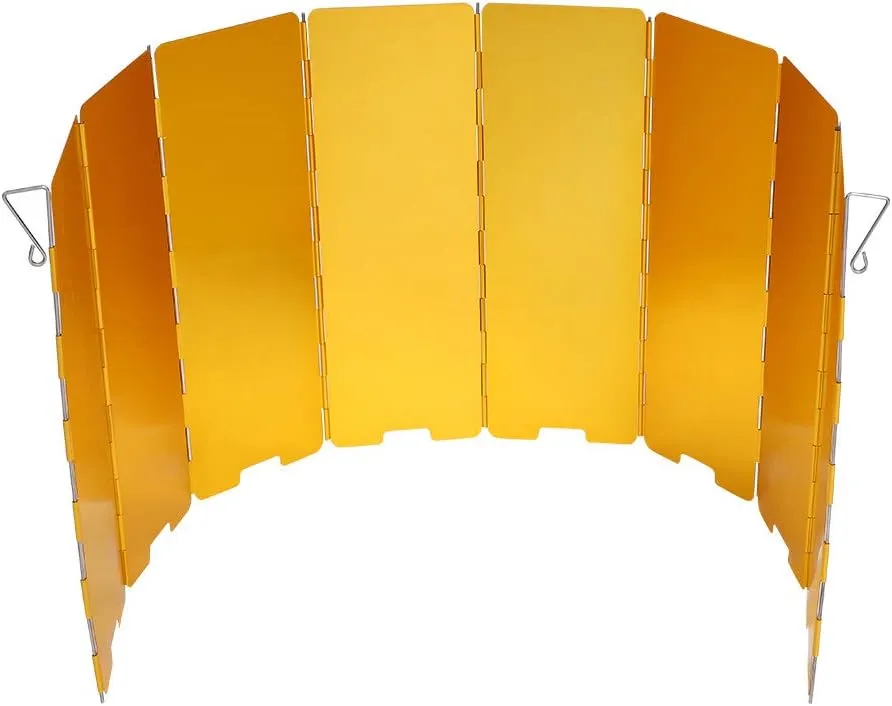 OUKENS Stove Windshield, 26.4x9.4in 8 Plate Foldable Aluminium Alloy Stove Windshield Groove Bottom Outdoor Camping Accessory Cooking Gas Wind Shield for Camping Stove(Yellow)