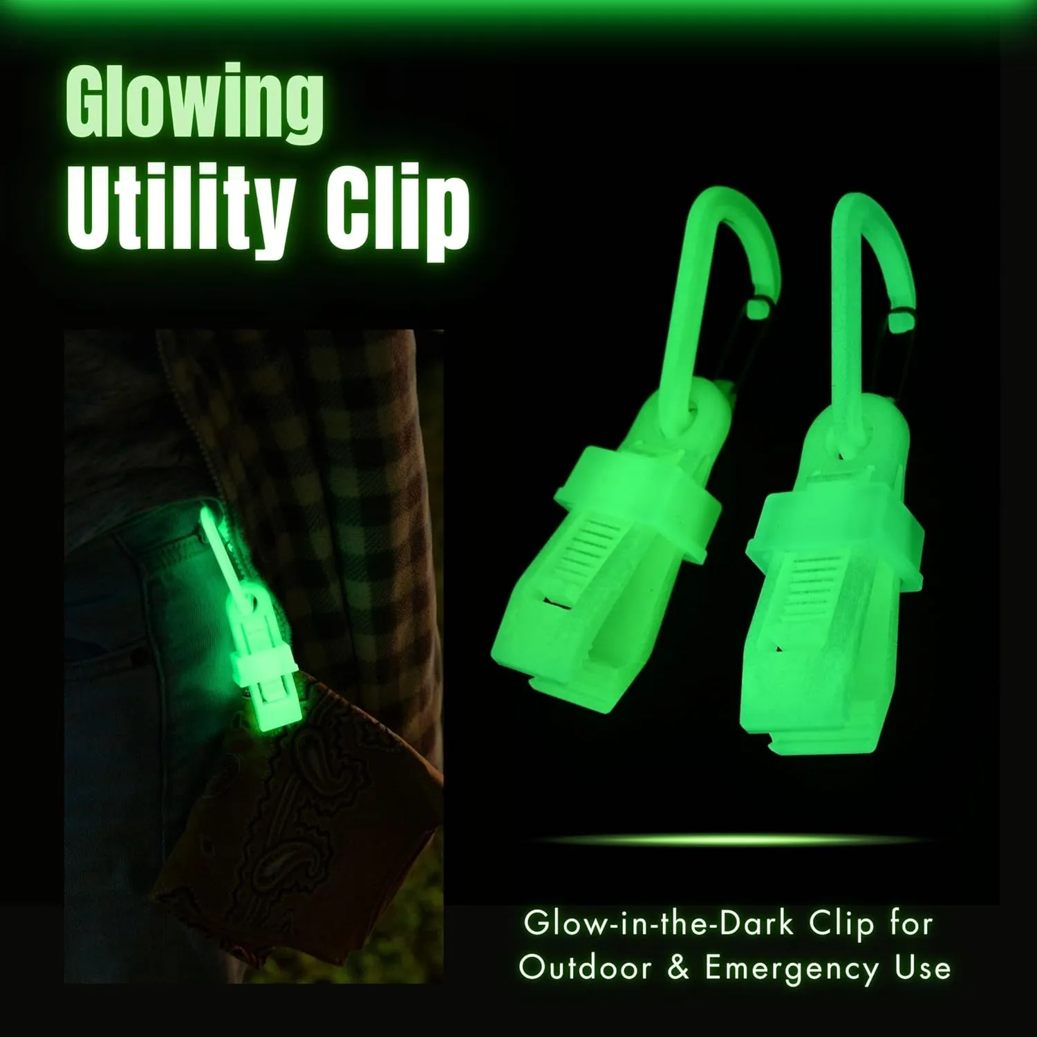 OUROBOROS Luminous Clip Glow in The Dark, Heavy Duty Clips, Tarp Clips, for Camping, Hiking
