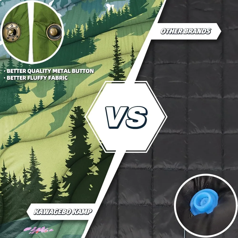 Outdoor Camping Blanket with Sherpa Lining, Extra Warm Thick Camp Blankets and Puffy Ultralight Soft Poncho DWR Camping Quilt for Cold Weather, Adventure, Sleeping, Backpacking 78"x 56"