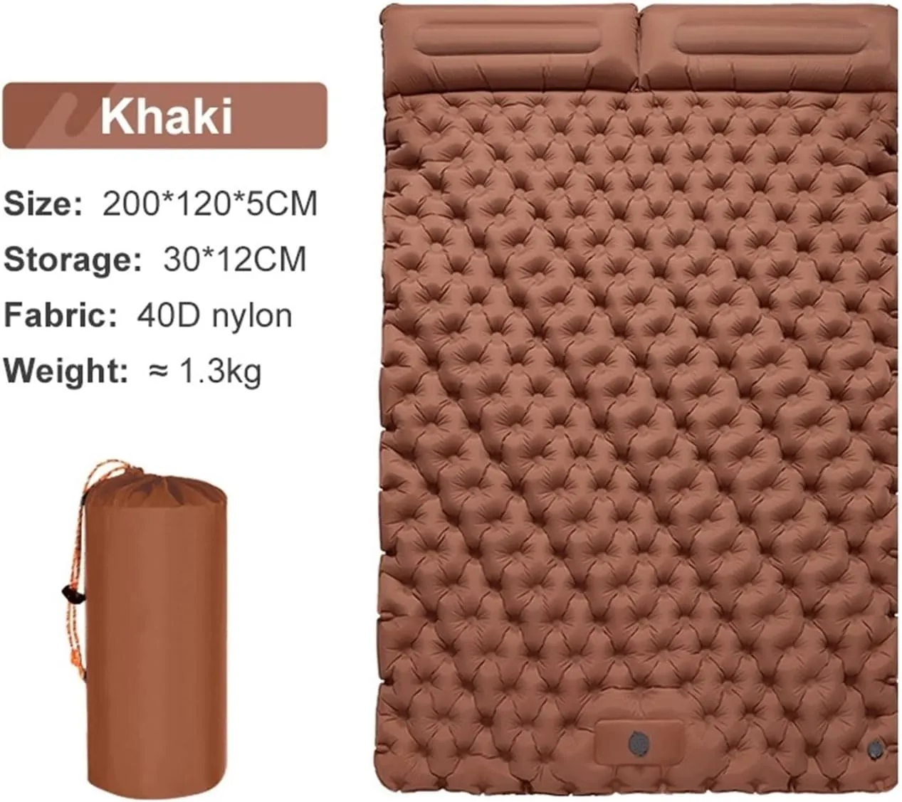 Outdoor Camping Double Inflatable Mattress Extra Wide Sleeping Pad Ultralight Folding Bed Sleeping Mat Car Travel Mat (Color : Khaki, Size : A)