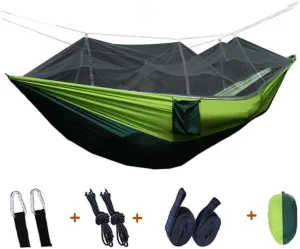 Outdoor Camping Hammock,Ultralight Portable Hammock with Mosquito Net,Lightweight Nylon Parachute Hammock for Travel Indoor Green 260x140cm