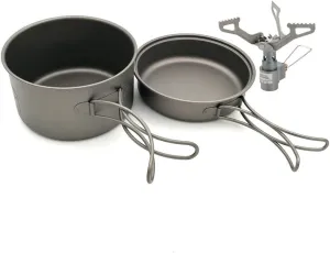 Outdoor Camping Portable Titanium Boiler Head Combination Multifunctional Lightweight Pure Titanium Cookware Set Pan Set with for Outdoor Camping Hiking Picnic (Color : Black) (Black)