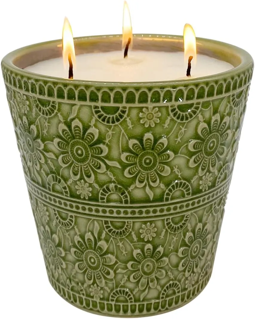Outdoor Citronella Candle, Decorative Delicate Porcelain Candle Made with Natural Citronella Oil and Natural Soy Wax, Non-Toxic Smokeless Candle for Indoor, Patio, Backyard, Outdoor, Camping