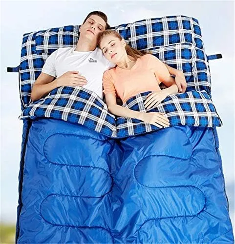 Outdoor Double Sleeping Bag Splicable Envelope Spring and Autumn Camping Hiking Portable Cotton Sleeping Bags 2.2m*1.45m