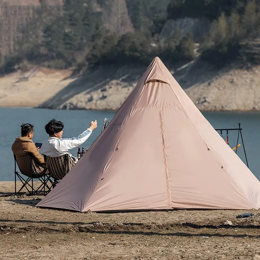 Outdoor Indian Tipi Tent Ultralight Teepee Tent Family Pyramid Tent for Backpacking, Camping, Hiking, Bushcraft, Travel, Winter Camping (White 340X290X200CM) (Khaki 460X460X300CM) (Khaki 460X