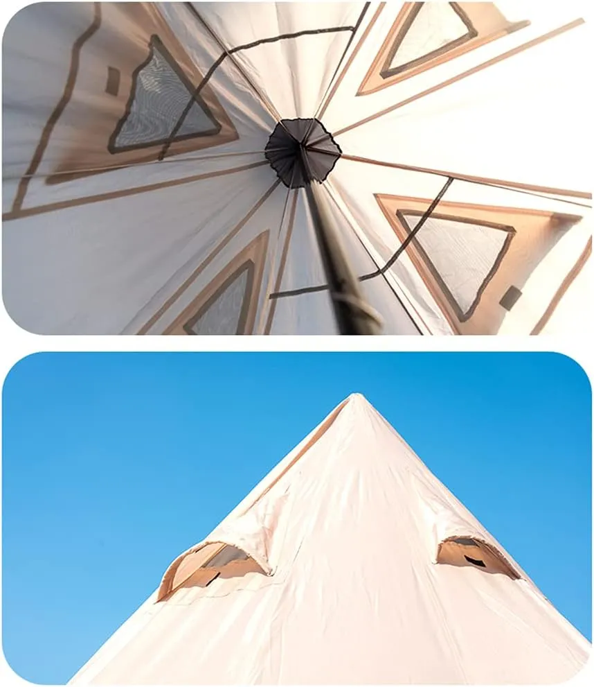 Outdoor Indian Tipi Tent Ultralight Teepee Tent Family Pyramid Tent for Backpacking, Camping, Hiking, Bushcraft, Travel, Winter Camping (White 340X290X200CM) (Khaki 460X460X300CM) (Khaki 460X