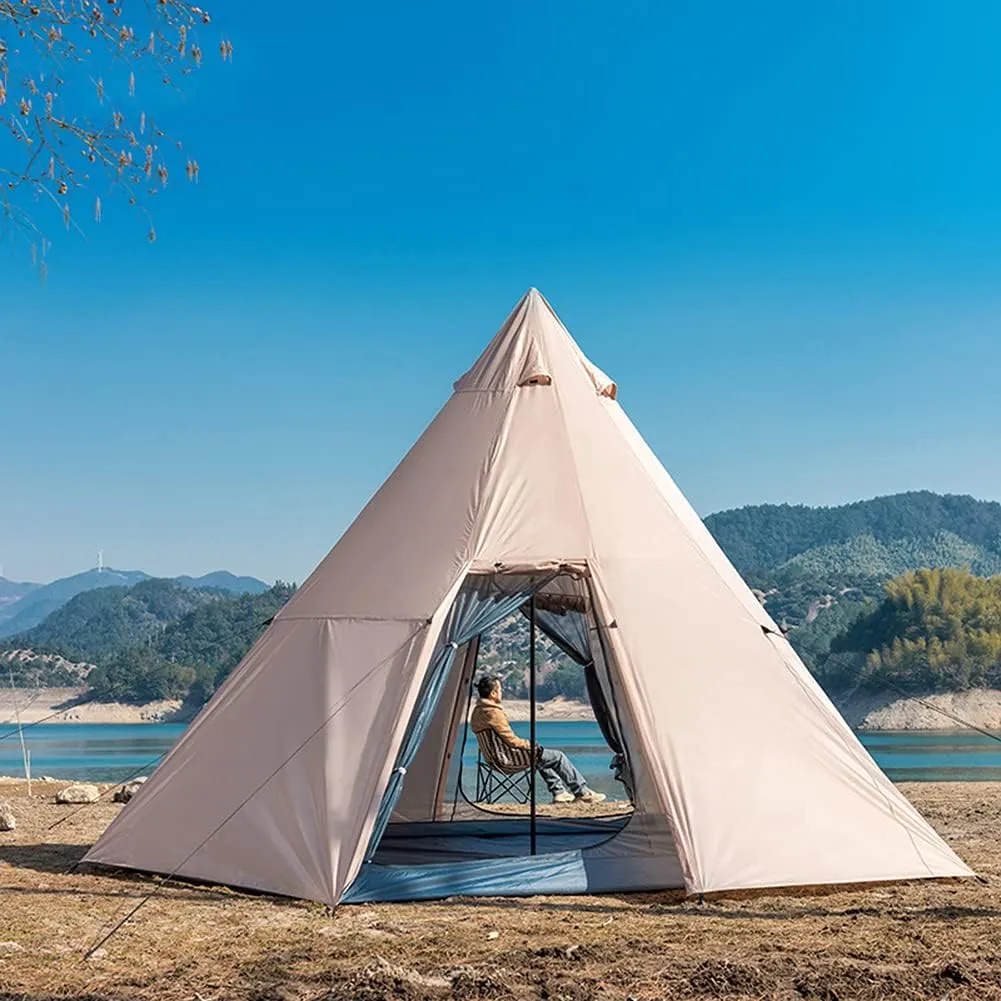 Outdoor Indian Tipi Tent Ultralight Teepee Tent Family Pyramid Tent for Backpacking, Camping, Hiking, Bushcraft, Travel, Winter Camping (White 340X290X200CM) (Khaki 460X460X300CM) (Khaki 460X