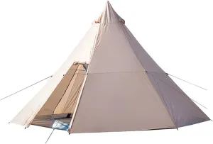 Outdoor Indian Tipi Tent Ultralight Teepee Tent Family Pyramid Tent for Backpacking, Camping, Hiking, Bushcraft, Travel, Winter Camping (White 340X290X200CM) (Khaki 460X460X300CM) (Khaki 460X