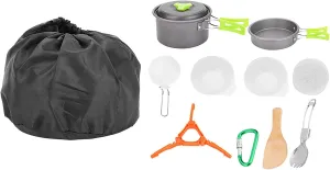 Outdoor Portable Cookware Kit | 11 - Piece Camping Pot Pan Set with Insulated Handles | Lightweight Hiking/Hunting/Survival Gear | Includes Mesh Storage Bag & Clip