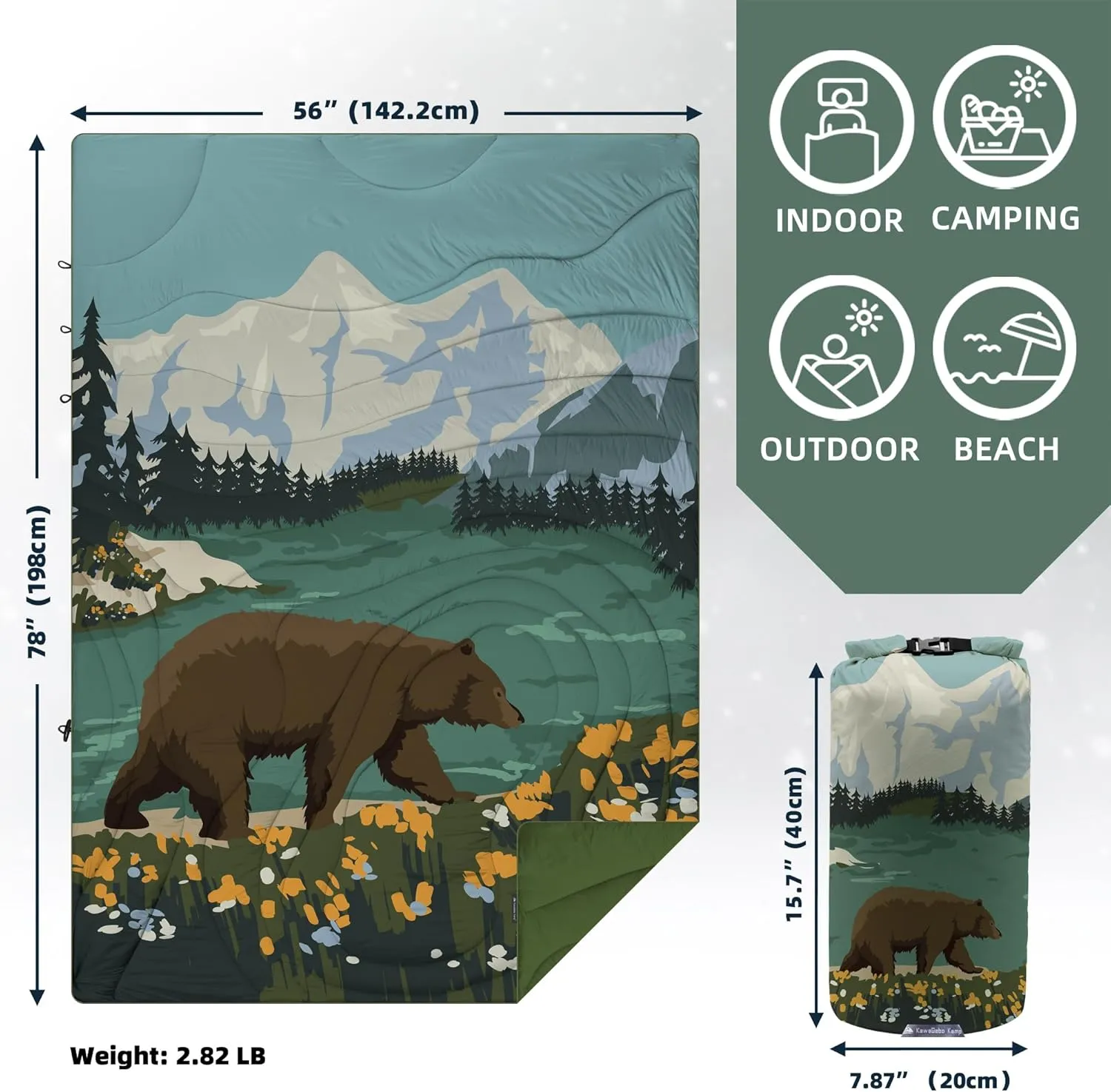 Outdoor Puffy Camping Blanket, Lightweight Windproof Warm Stadium Blanket, Packable Travel Camping Quilt for Cold Weather, Hiking, Backpacking, Sleeping, Hammock, Adventure 78"x 56"