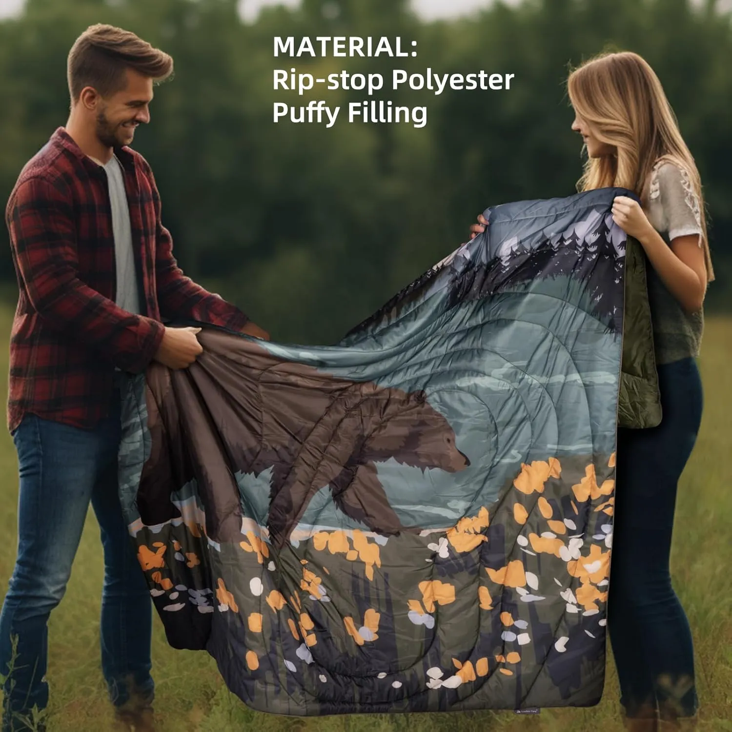 Outdoor Puffy Camping Blanket, Lightweight Windproof Warm Stadium Blanket, Packable Travel Camping Quilt for Cold Weather, Hiking, Backpacking, Sleeping, Hammock, Adventure 78"x 56"
