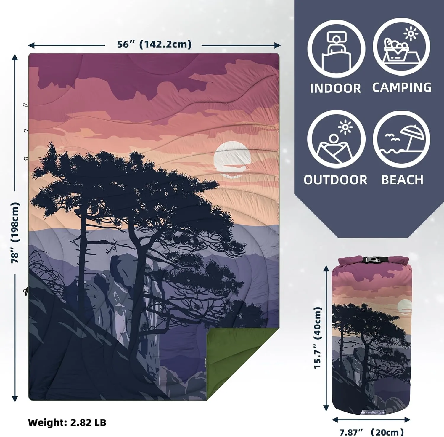 Outdoor Puffy Camping Blanket, Lightweight Windproof Warm Stadium Blanket, Packable Travel Camping Quilt for Cold Weather, Hiking, Backpacking, Sleeping, Hammock, Adventure 78"x 56"