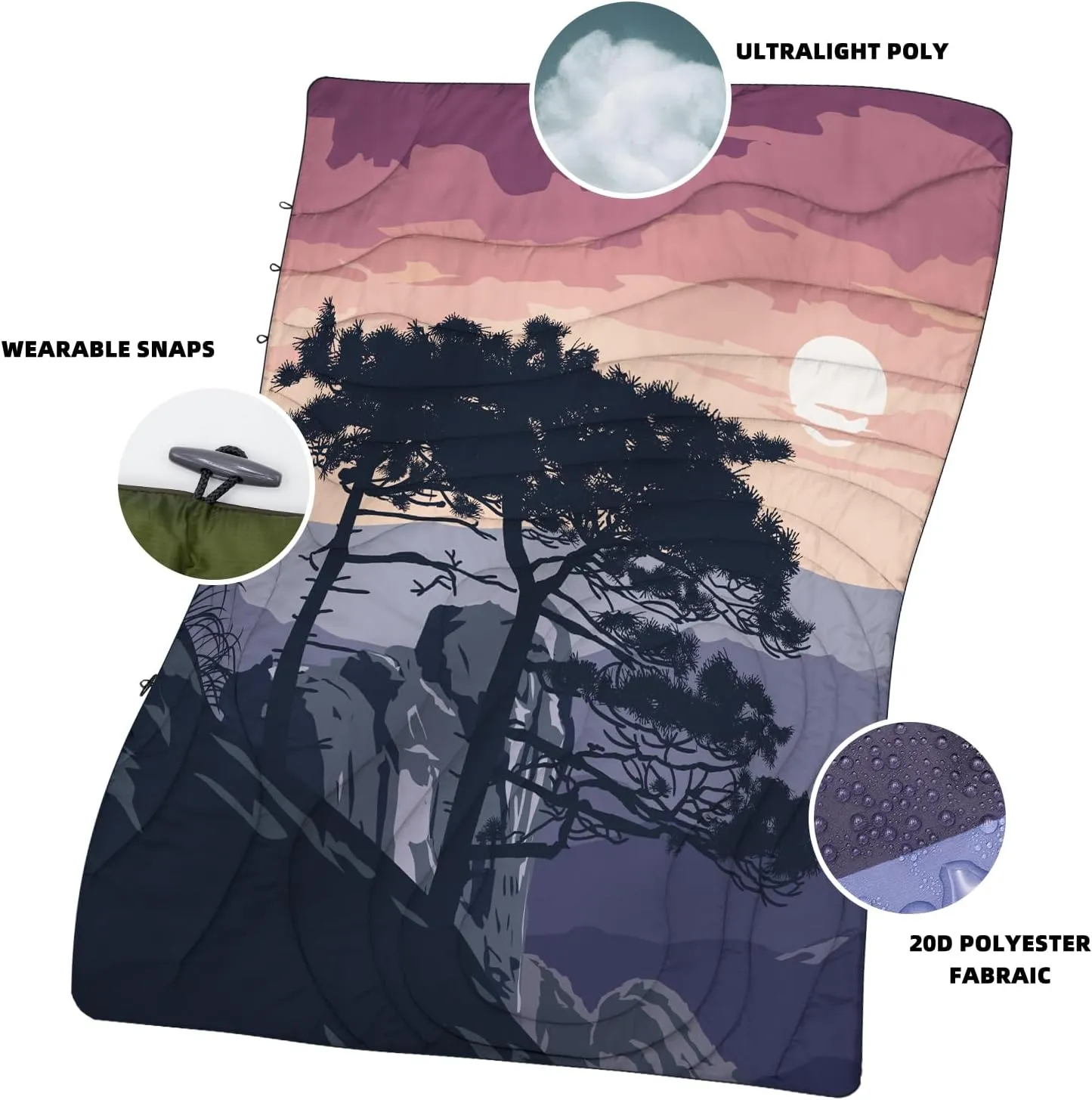 Outdoor Puffy Camping Blanket, Lightweight Windproof Warm Stadium Blanket, Packable Travel Camping Quilt for Cold Weather, Hiking, Backpacking, Sleeping, Hammock, Adventure 78"x 56"