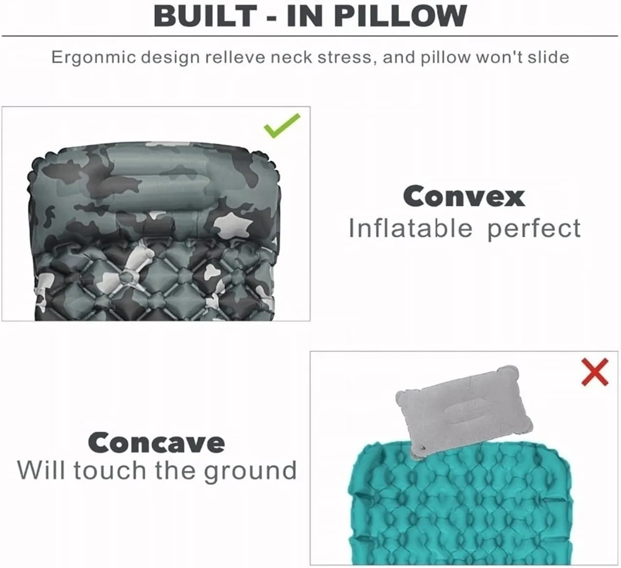 Outdoor Sleeping Pad Camping Inflatable Mattress with Pillows Travel Mat Folding Bed Ultralight Air Cushion Hiking Trekking (Color : Pedal Camouflage, Size : /)