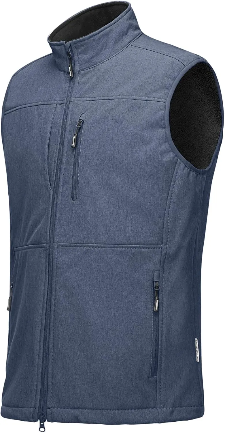 Outdoor Ventures Men's Running Vest Outerwear, Lightweight Windproof Fleece-Lined Softshell Sleeveless Jacket for Golf