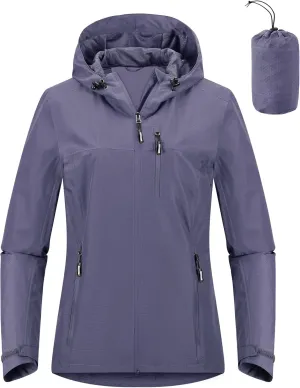 Outdoor Ventures Packable Rain Jacket Women Lightweight Waterproof Raincoat with Hood Cycling Bike Jacket