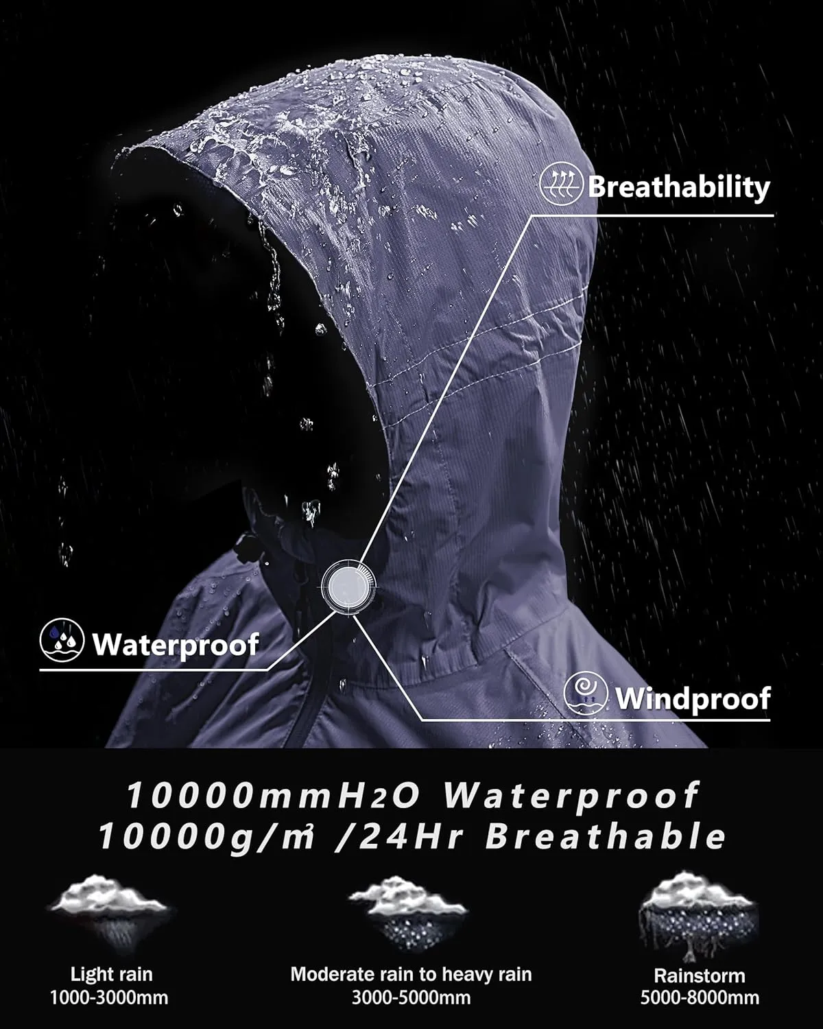 Outdoor Ventures Packable Rain Jacket Women Lightweight Waterproof Raincoat with Hood Cycling Bike Jacket