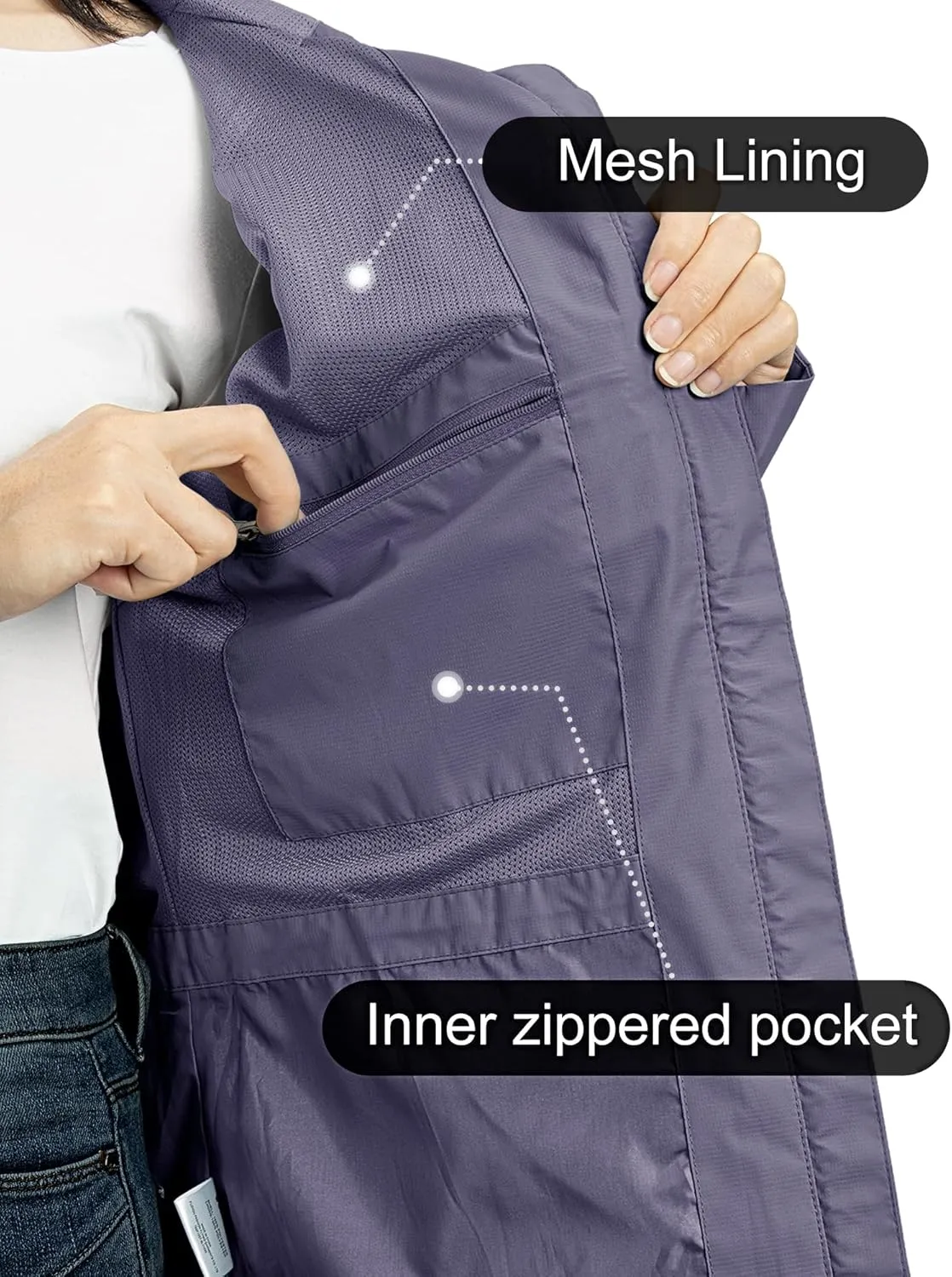Outdoor Ventures Packable Rain Jacket Women Lightweight Waterproof Raincoat with Hood Cycling Bike Jacket
