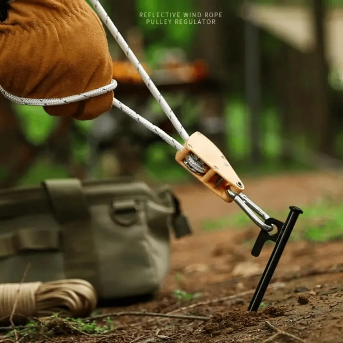 Outdoor Windproof Rope, Retractable Outdoor Windproof Rope with Ratchet, Portable Adjustable Fix Camping Heavy Duty Rope Reflective Wind Rope for Tent Tarp, Climbing (Khaki,1/4 inch, 16.4ft)