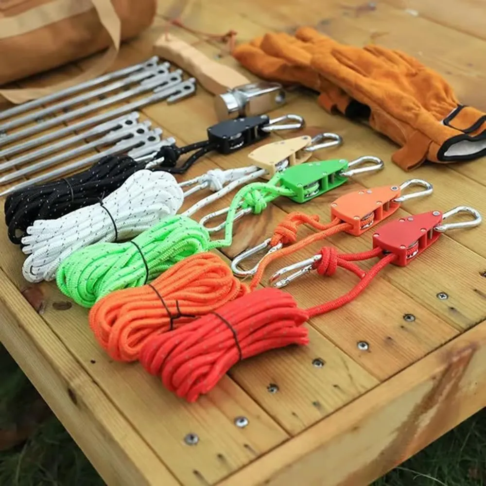 Outdoor Windproof Rope, Retractable Outdoor Windproof Rope with Ratchet, Portable Adjustable Fix Camping Heavy Duty Rope Reflective Wind Rope for Tent Tarp, Climbing (Khaki,1/4 inch, 16.4ft)