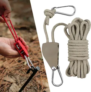 Outdoor Windproof Rope, Retractable Outdoor Windproof Rope with Ratchet, Portable Adjustable Fix Camping Heavy Duty Rope Reflective Wind Rope for Tent Tarp, Climbing (Khaki,1/4 inch, 16.4ft)