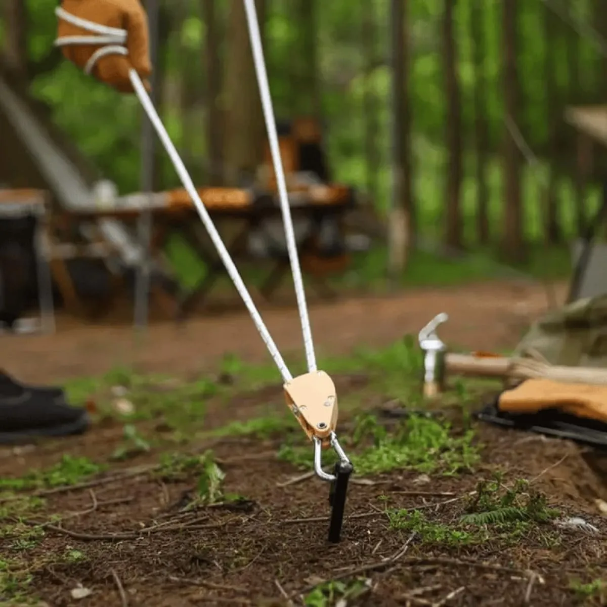 Outdoor Windproof Rope, Retractable Outdoor Windproof Rope with Ratchet, Portable Adjustable Fix Camping Heavy Duty Rope Reflective Wind Rope for Tent Tarp, Climbing (Khaki,1/4 inch, 16.4ft)