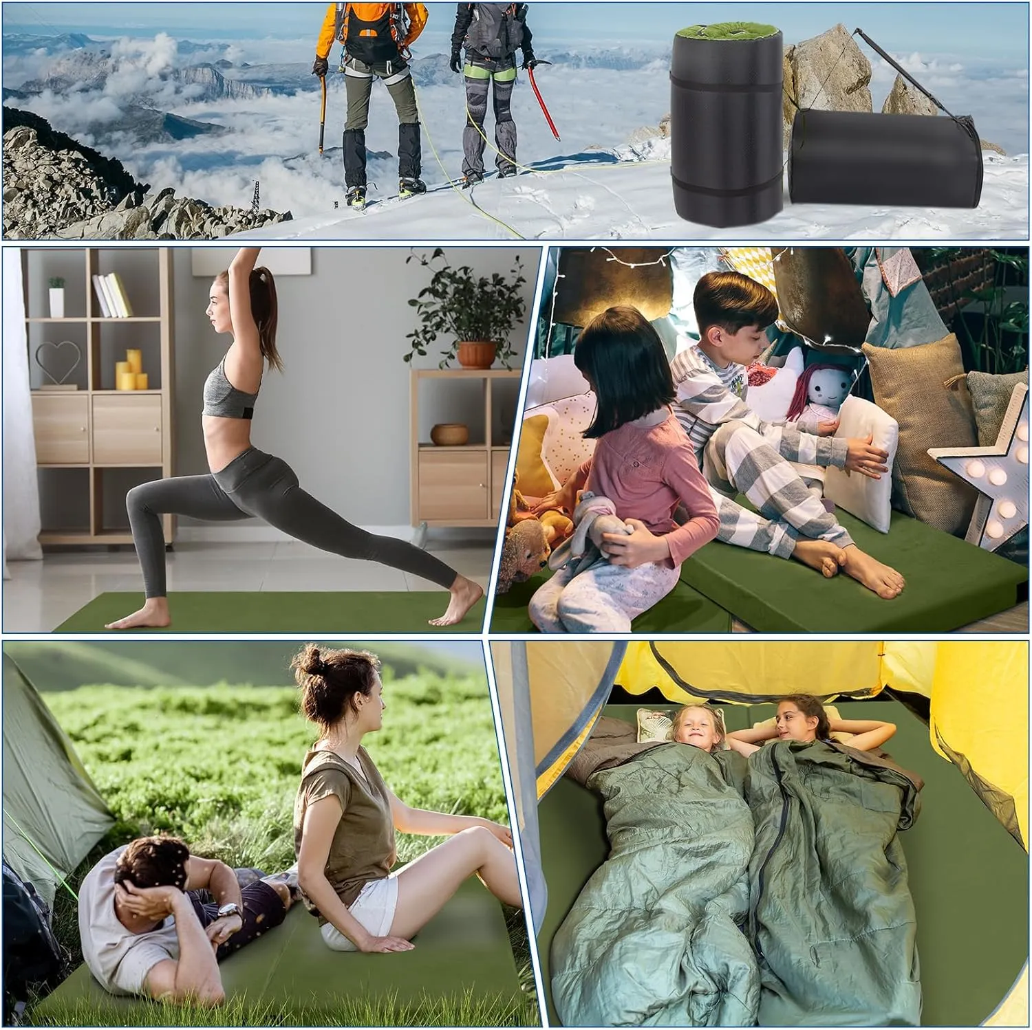 Outvita Sleeping Pad, Portable Camping Mat, CertiPUR-US Memory Foam Camping Mattress, Roll Up Floor Bed for Tent, Cot, Truck, Car, Outdoor Travel w/Portable Bag (3" with Pillow / 2.5" Without Pillow)