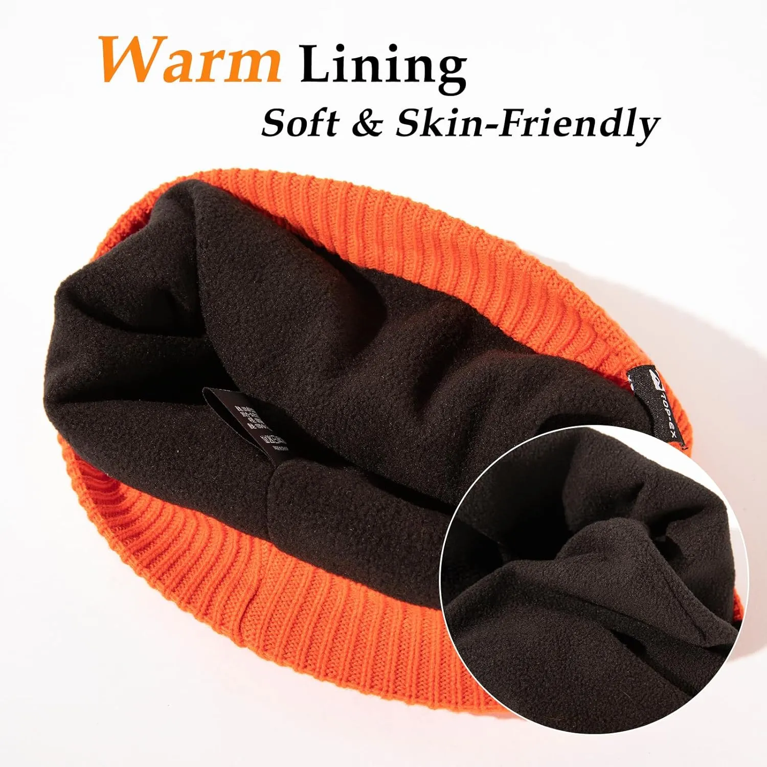 Oversized L/XL/XXL Waterproof Merino Wool Blend Beanie Fleece Lined Knit Hat for All-Weather Winter Warm