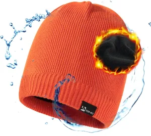 Oversized L/XL/XXL Waterproof Merino Wool Blend Beanie Fleece Lined Knit Hat for All-Weather Winter Warm