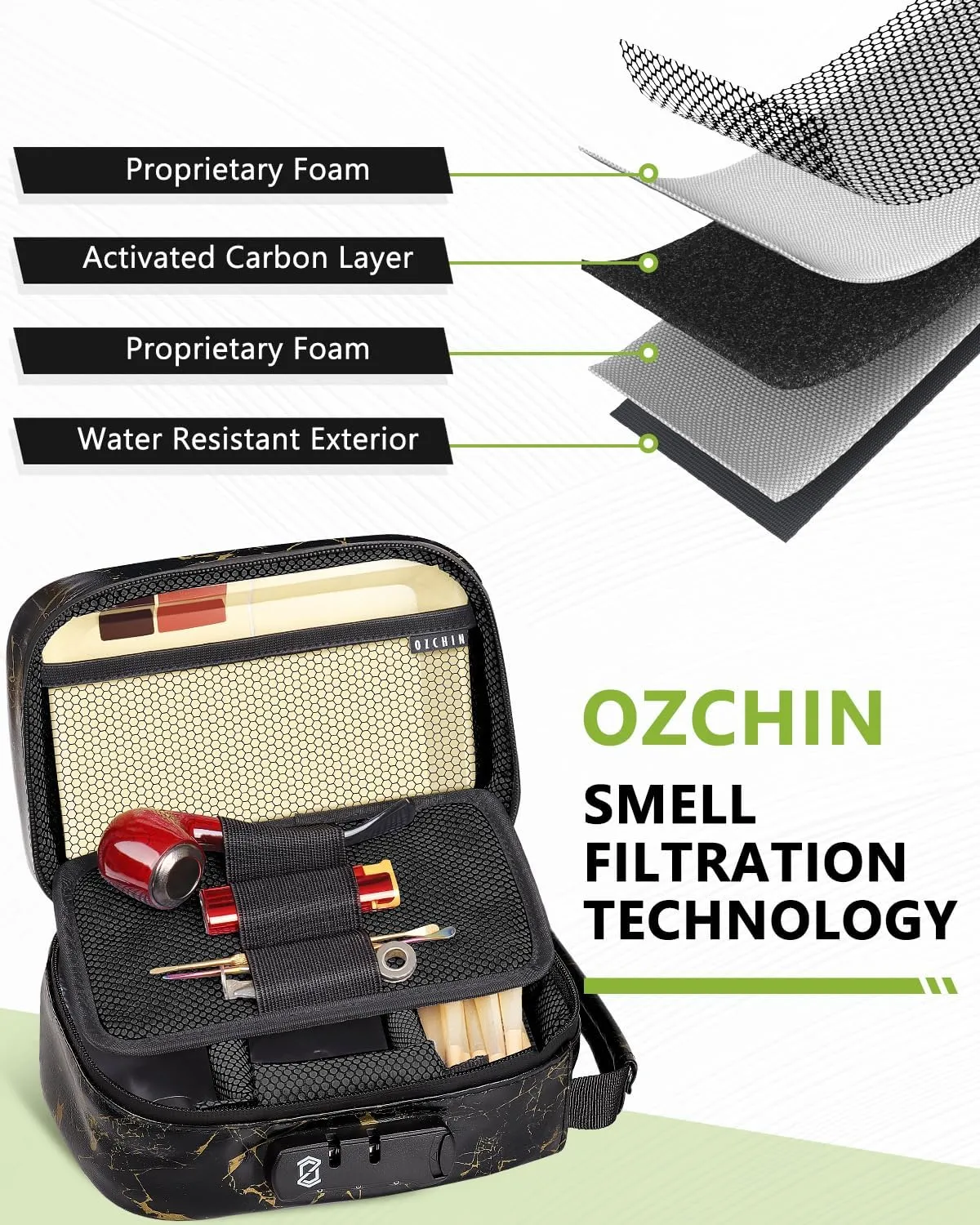 OZCHIN Smell Proof Bag with Combination Lock Tobacco Pipe Pouch Bag File Organizer Case Container Medicine Lock Box Odorless Storage Bag Great Gift for Friend