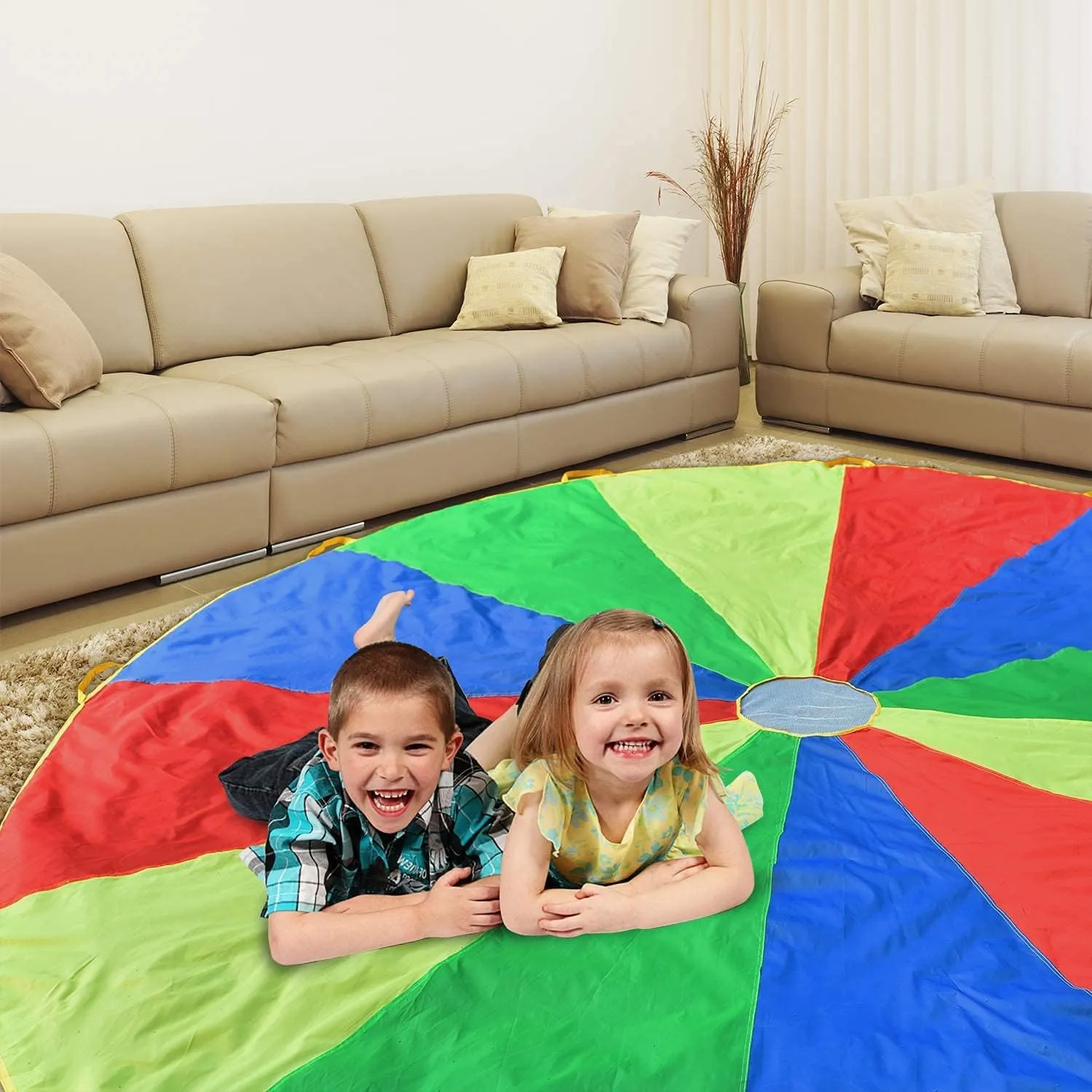 Parachute with Handles 6ft 8ft 10ft 12ft 16ft 20ft Play Parachute Games for Outdoor Team Games,You Can Also Use it for Trampoline Cover Picnic Mat Furniture Cover
