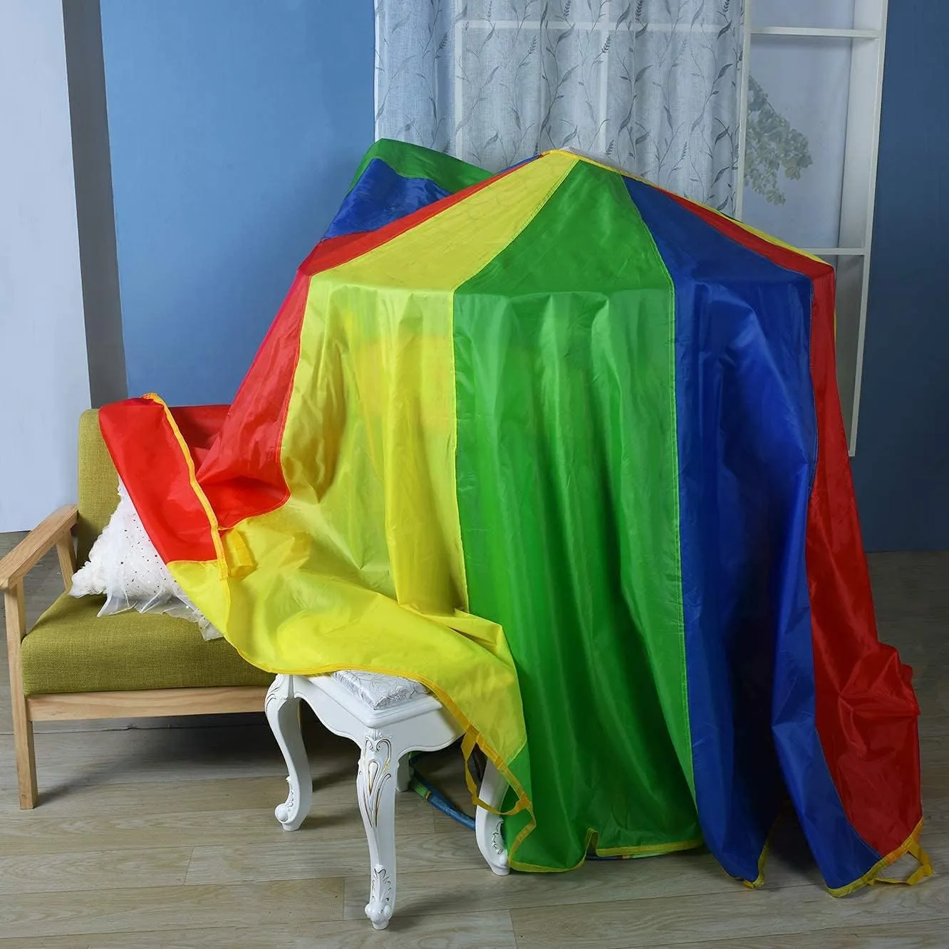 Parachute with Handles 6ft 8ft 10ft 12ft 16ft 20ft Play Parachute Games for Outdoor Team Games,You Can Also Use it for Trampoline Cover Picnic Mat Furniture Cover