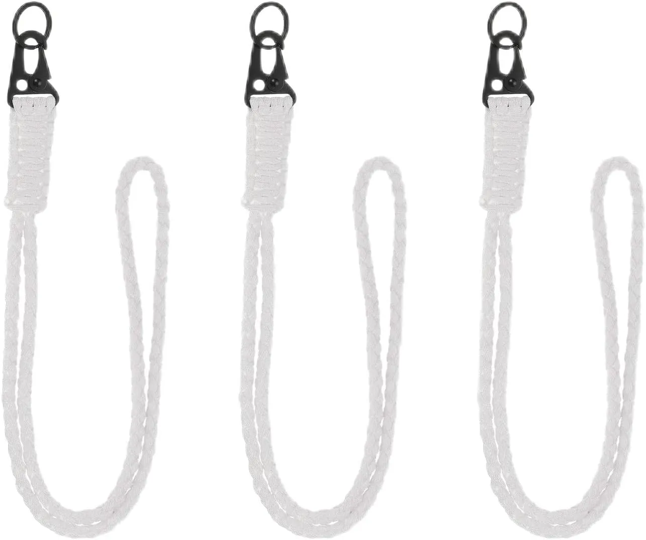 Paracord Lanyard, 550 Keychain Lanyard Heavy Duty Necklace Keychains Braided Wrist Strap for Men Women Outdoor Activity Survival Keys Whistle Rope ID Badge (3 Pack, Luminous White