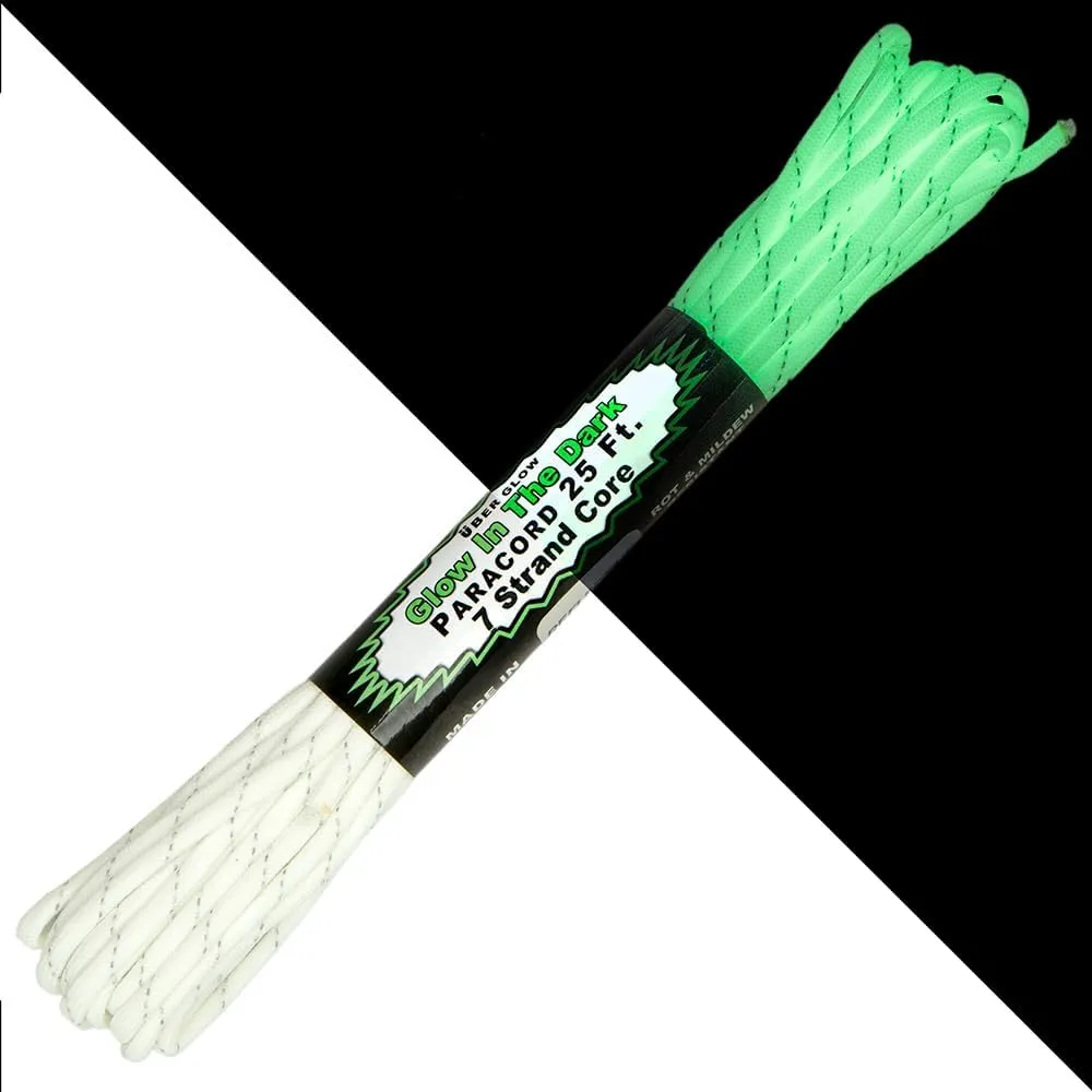 Paracord Planet Glow in The Dark 550lb Paracord – 7 Strand Luminous Parachute Cord for Nighttime Outdoor Utility – Reflective (25 ft)
